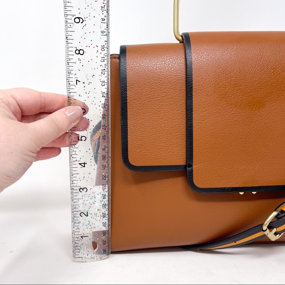 ZARA Cognac City Bag With Gold Metal Handle Crossbody Flap Over Medium Purse - Picture 2 of 10
